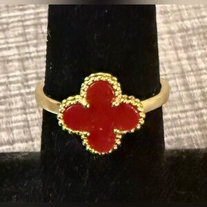 Sterling Silver Gold and Red Clover Ring